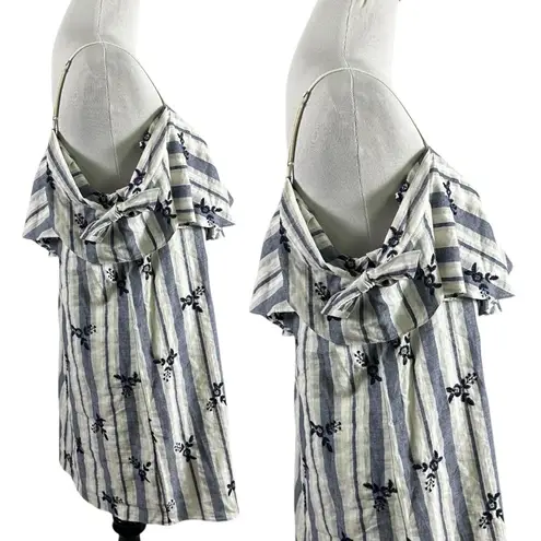 MISA Los Angeles Misa Bohemian Dainty Nicolette Embroidered Striped Off Shoulder Dress Medium