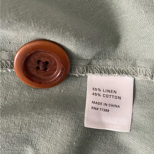 New Haven Supply Chino sage green linen blend lagenlook cropped cardigan, size S