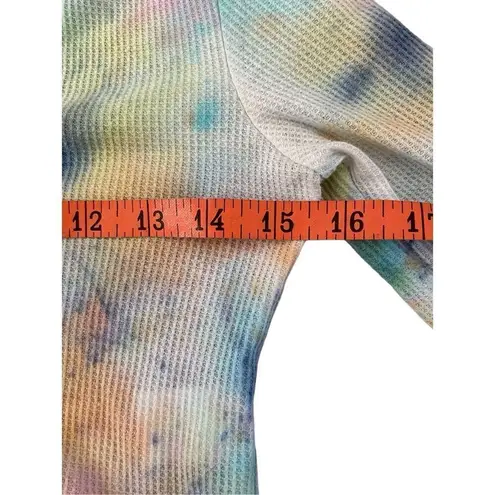Freshman Rainbow Tie Dye Crop Top Waffle Lounge Cropped Long Sleeve T Shirt Blue Size XS