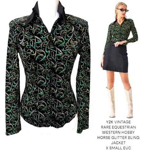 VINTAGE Y2K RARE EQUESTRIAN HOBBY HORSE WESTERN GLITTER JACKET X SMALL EUC #3 Green Size XS