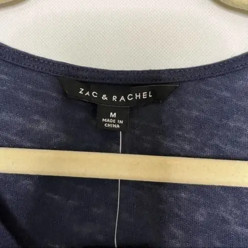 New Navy Blue Layered Long Sleeve Top with Tie Sleeves and Chiffon Hem Detail Size M