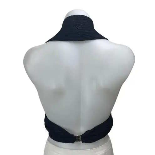 Ruve Women's Black Knitted Sleeveless Plunge Neck Halter Crop Tank Top Size M Size M