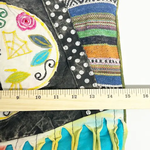 Boho Sugar Skull Shoulder Bag Patchwork Hippie Festival Purse Hobo Crossbody White