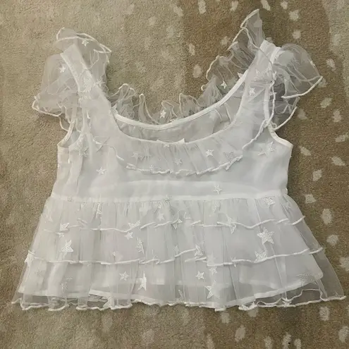 Storia  white sheer star tank top blouse women’s size medium