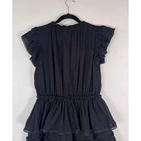 TALULAH Womens Dress Black Mini Layered Ruffle Swiss Dot V Neck Fit Flare Small