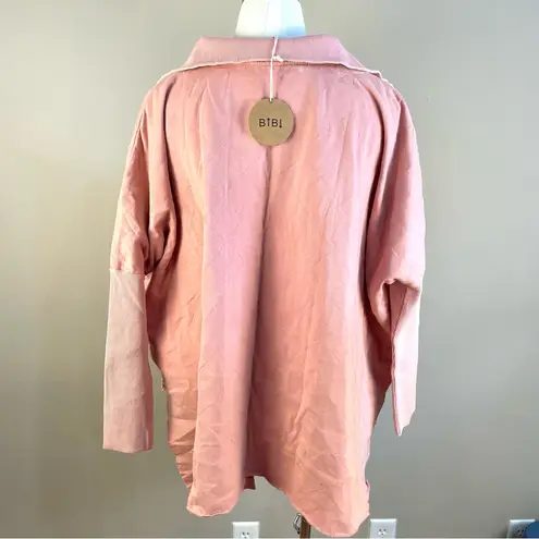 BiBi Oversized Quilted High Low Quarter Zip Long Sleeve Sweatshirt Medium Salmon Pink
