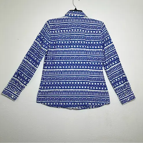 Elliott Lauren Button Down LongSleeve 100% Cotton Blue and White Print Shirt Size 8