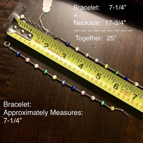 Sterling Silver VTG Multicolor Cats Eye Station Beaded Choker Necklace Extension - Image 4