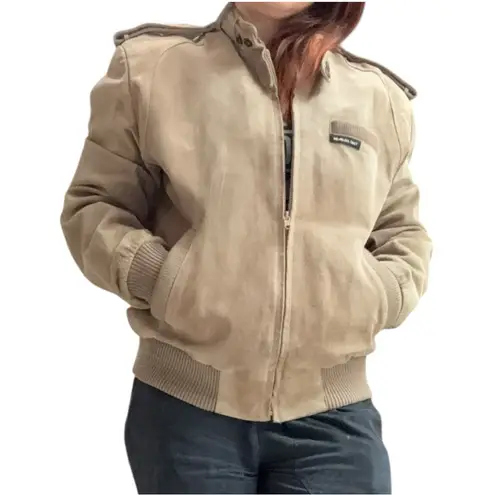 Members Only Vintage Tan Suede Bomber Jacket – Size 42 (Fits Women’s S–M)