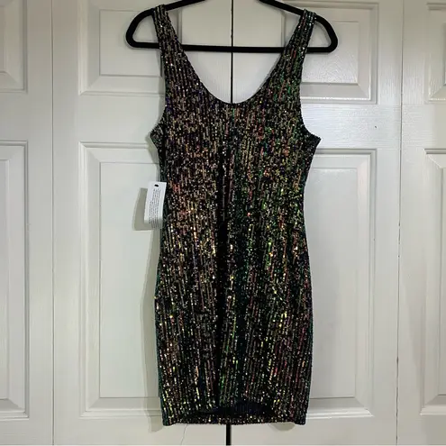 Topshop  Black Mini Dress Green Blue Gold Mermaid Sequin Sleeveless Size US 8 NWT