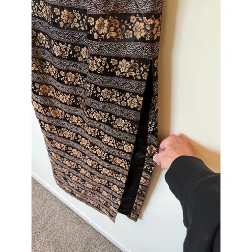 Jessica McClintock Vintage Strapless Dress 4 Black Gold Floral Brocade midi