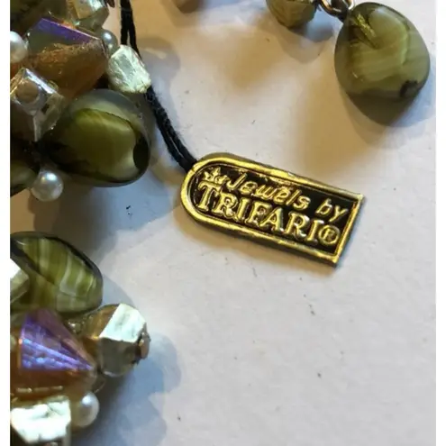 Trifari Jewels by Green & Rainbow Beaded AB Multi Strand Necklace Earrings Set