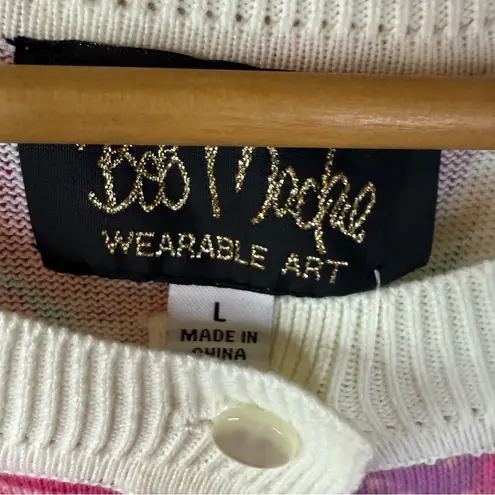 Bob Mackie NWT Wearable Art Womens Floral Cardigan Sweater Size L Lovely Roses