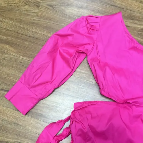 NWT Pink One Shoulder Cut Out Side Wraped Tie Long Sleeve Bodycon Sz One Size
