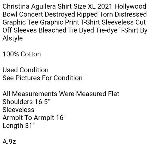 Alstyle Apparel Christina Aguilera Shirt Size XL 2021 Hollywood Bowl Concert Destroyed Ripped Torn Distressed Graphic Tee