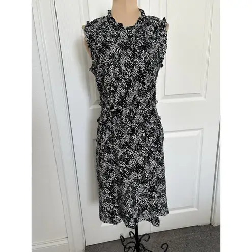 Madewell  Smocked Crewneck Sleeveless Mini Dress in Floral Black White Sz 2 NU575