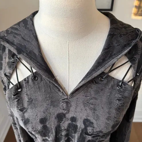 Dark in Love Grey Gothic Punk Ragged Sexy Shoulder Hooded Mini Dress Grey Black Gray Size XXL