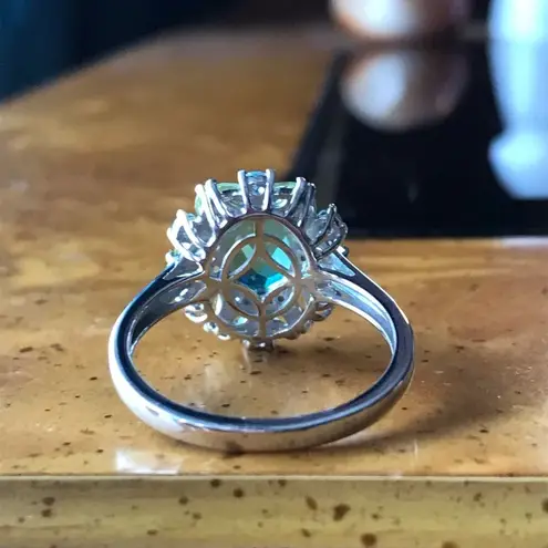 Peacock Quartz Peridot Sterling Silver Cocktail Ring Size 10 Blue