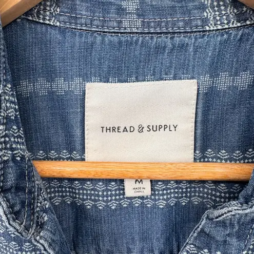 Thread and Supply  Western Boho‎ Chambray Button Front Shirt Medium Blue Lyocell - Image 5