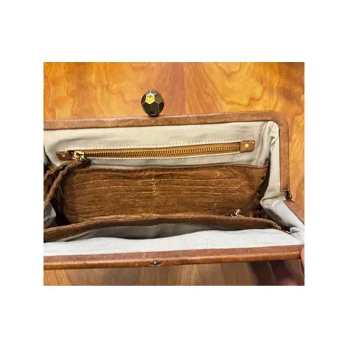 49 SQUARE MILES Leather Kiss Lock Clutch with Leopard Calf Hair Print Side