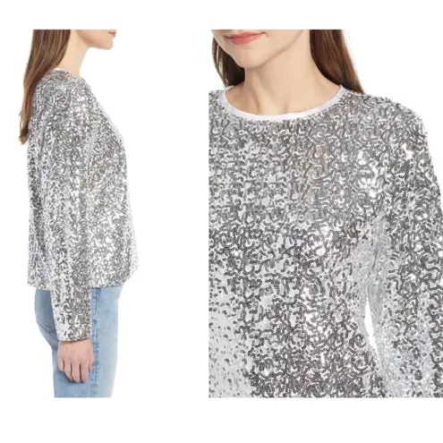 Something Navy  All Over Silver Sequin Long Sleeve Blouse