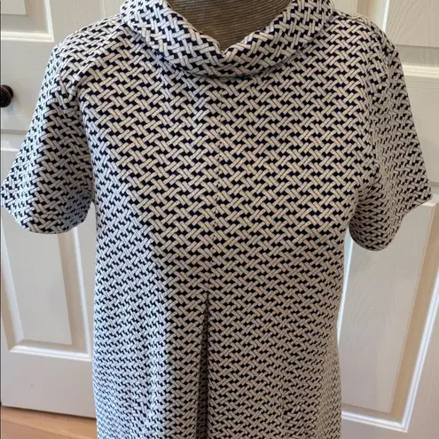 Tyler Boe Navy and White Textured Pleated Pocket Short Sleeve Dress Size M