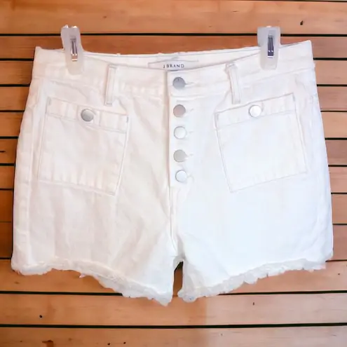 J Brand  Joan Button Fly Super High Rise White Denim Jean Shorts Womens 28