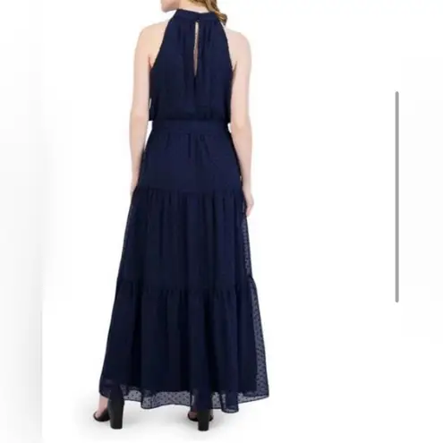 Julia Jordan Navy Blue Mock Neck Three Tier sleeveless Maxi Dress size 8