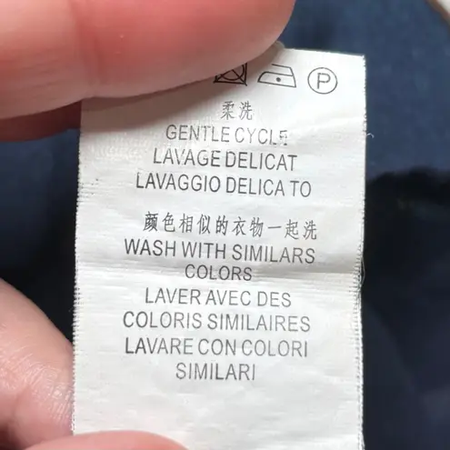 FRNCH Navy Blue Floral Spaghetti Strap Dress Large Lined Pleated Shift