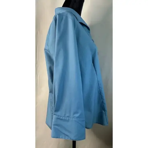 Foxcroft Bluish Green Blouse Long Sleeve Button Down Wrinkle Free Fitted Fit 16P