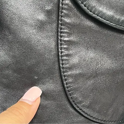 Black L Leather Women's blazer Jacket one button lined front pockets Size L