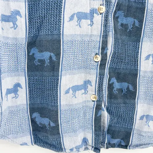 Shyanne Collection Womens Vintage 90s Western Cowgirl Gauzy Horse Print Shirt Blue Size L
