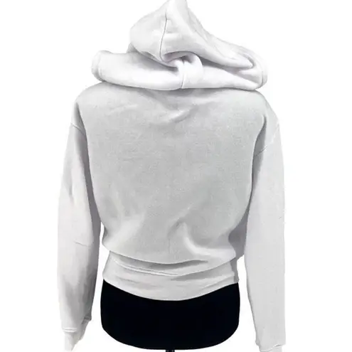 Womens Drawstring Full Zip Up Cropped Hoodie‎ Sweatshirt White Size Small
