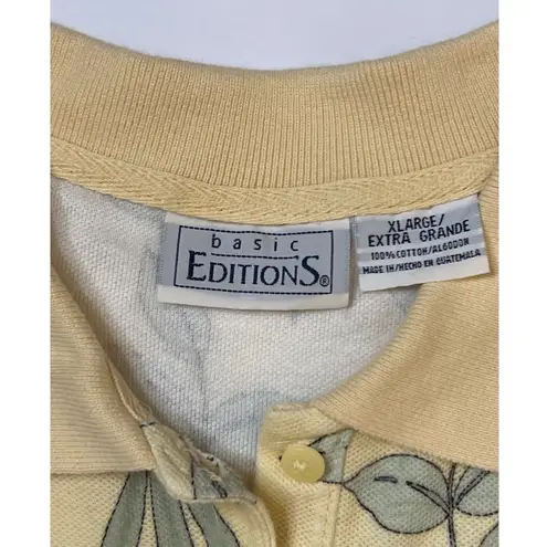 basic editions Yellow Berry Tropical Floral Polo Shirt Sz XL Women