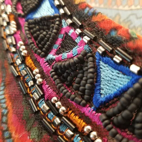 Desigual {S} Groovy Paisley Floral Beaded Embroidered Neckline Dress