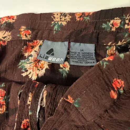 Liz Wear Vintage Matching Set Sleeveless Vest Midi Skirt Brown Orange Floral M Size M