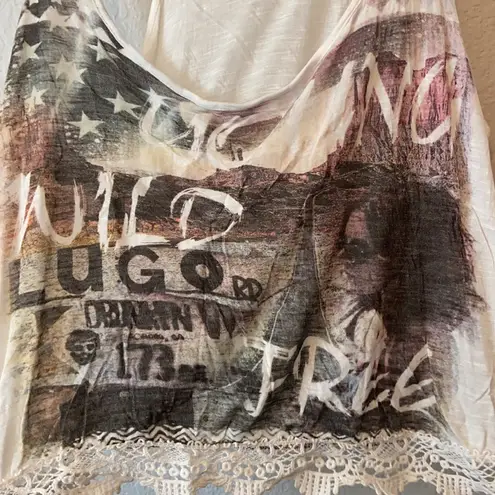 Full Tilt Young Wild & Free American Flag Tank with Lace