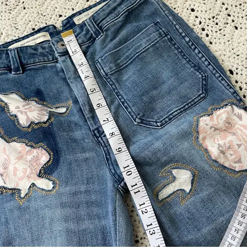 Pilcro and the Letterpress Pilcro High Rise Rose Patchwork Trouser Bootcut Flare Jeans (Size 28) floral