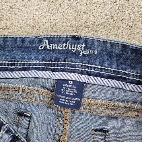 Amethyst Jeans VTG Amethyst Mia Jeans Womens 13 Blue Med Wash Bootcut Flare Distressed Mid Rise