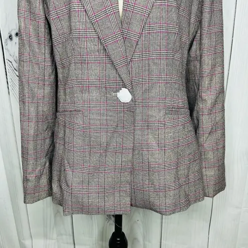 Boston Proper NWT Glen Plaid Single Button Lined Business Blazer Sz 12 Gray Pink