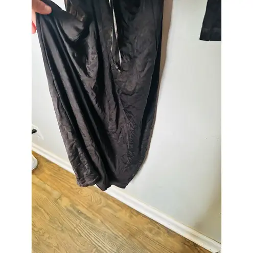 Something Navy Black Jersey One Shoulder Long Sleeve Mid-Cutout Gown Medium