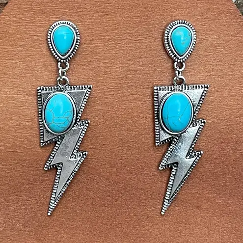 Lightning Bolt Drop Earrings with Turquoise Silver