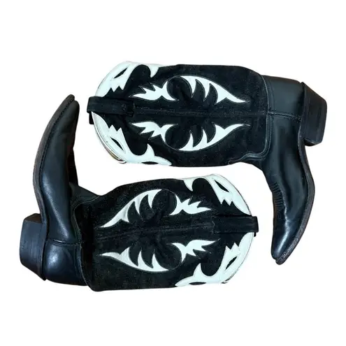 Dan Post Vintage  Black Suede White Stitching Cowboy Western Boots Size 6M