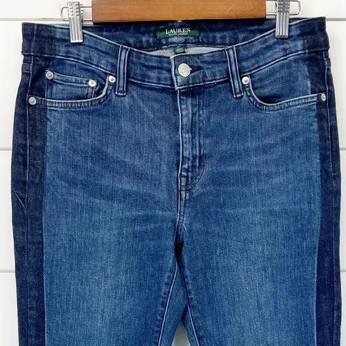 LAUREN Ralph Lauren Womens 8P Jeans Premier Straight Ankle Tuxedo Stripe Fray Blue