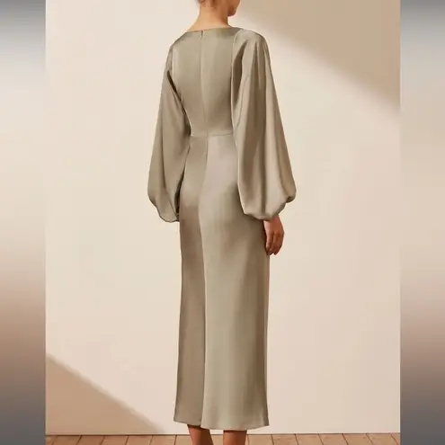 Shona joy Luxe Balloon Sleeve Knot Front Midi Dress - Eucalyptus Size 2