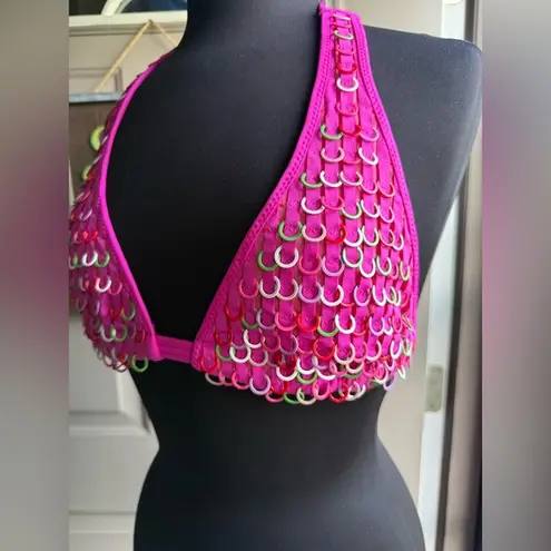 Vintage Y2K Rosa Chá hot pink colorful metal rings bikini, size large