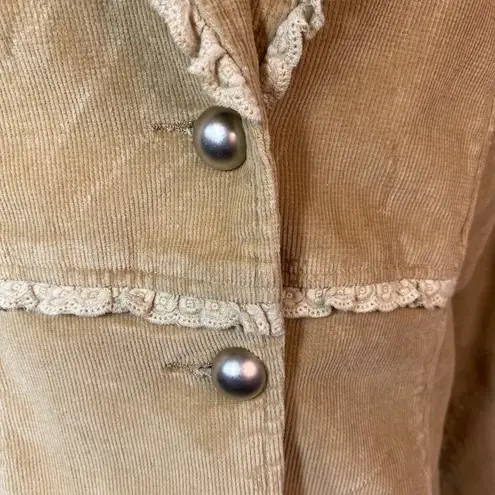 Misha Y2K Vintage Tan Corduroy Floral Embroidered Sequin Blazer Jacket Size XL