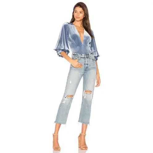 MISA Los Angeles Reem Bodysuit in Blue Velvet Size Small Holiday Party Boho