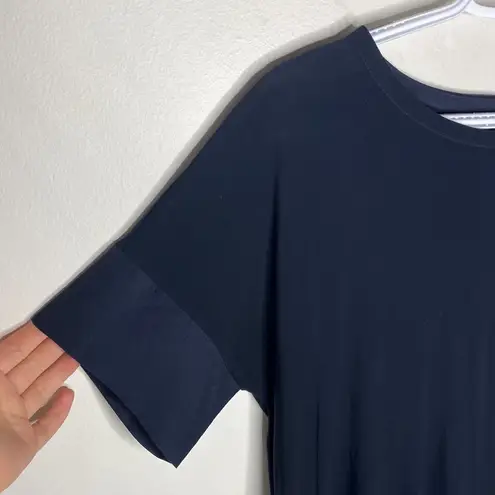 Nic+Zoe navy satin tipped relaxed cut short sleeve blouse size S