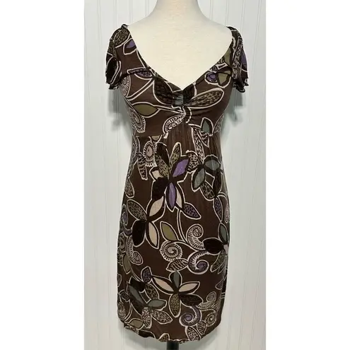 Boden Dress Floral Print Slip On Sheath Style V Neck Mini Length Brown Purple 6